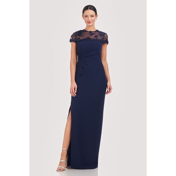 NWT JS Collections Women's Laney Soutache Yoke Gown in Navy Size 6 - Picture 2 of 16